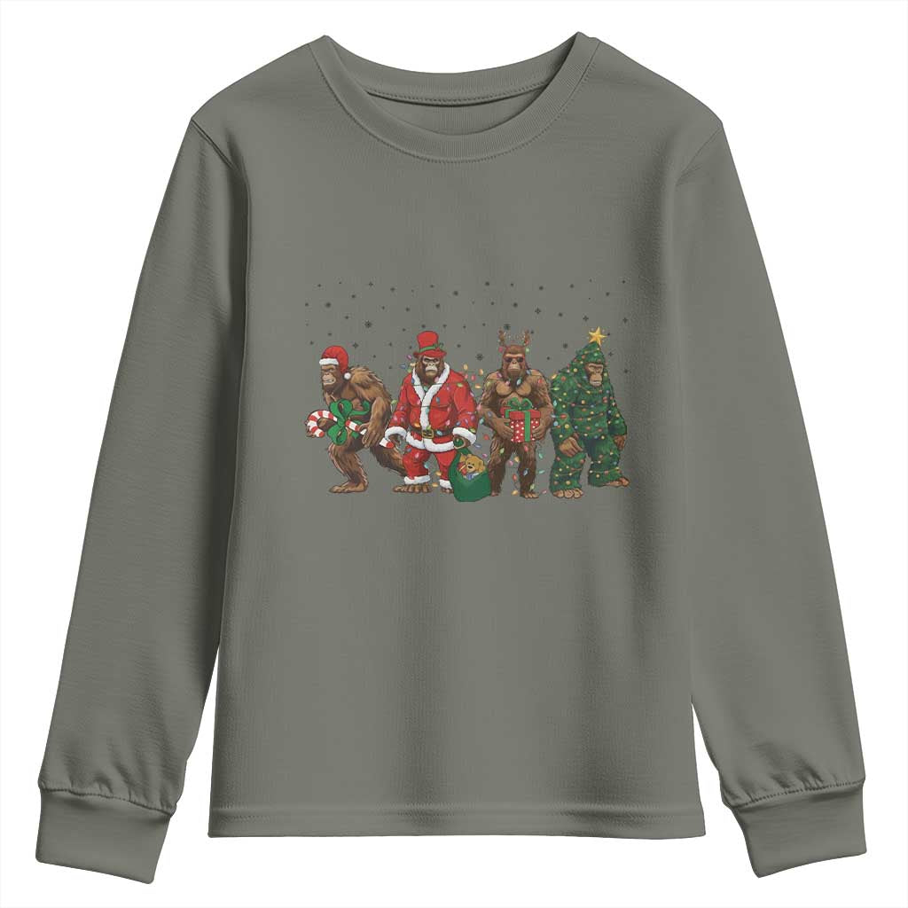 Bigfoot Christmas Cosplay Youth Sweatshirt Funny Holiday Gift TS12 Military Green Print Your Wear