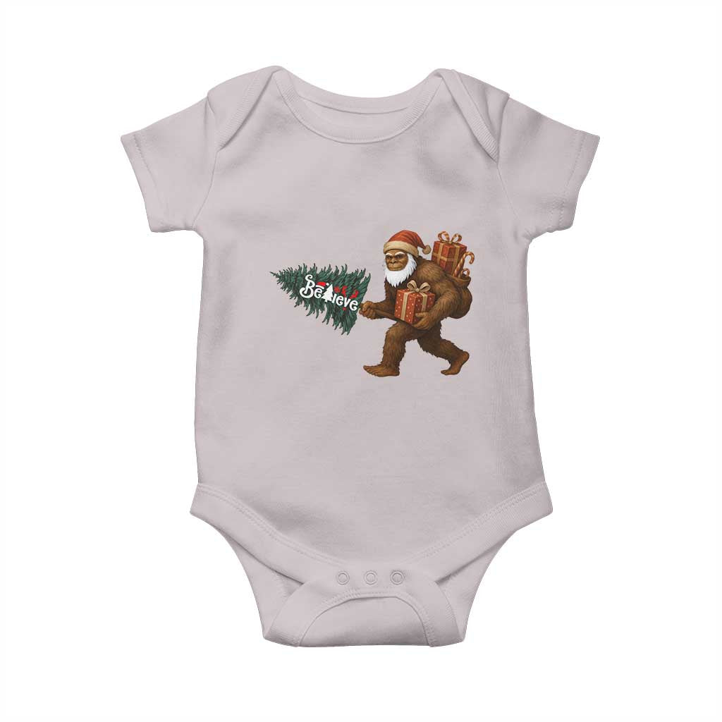 Believe Bigfoot Christmas Baby Onesie Sasquatch Holiday Gift TS12 Ice Gray Print Your Wear