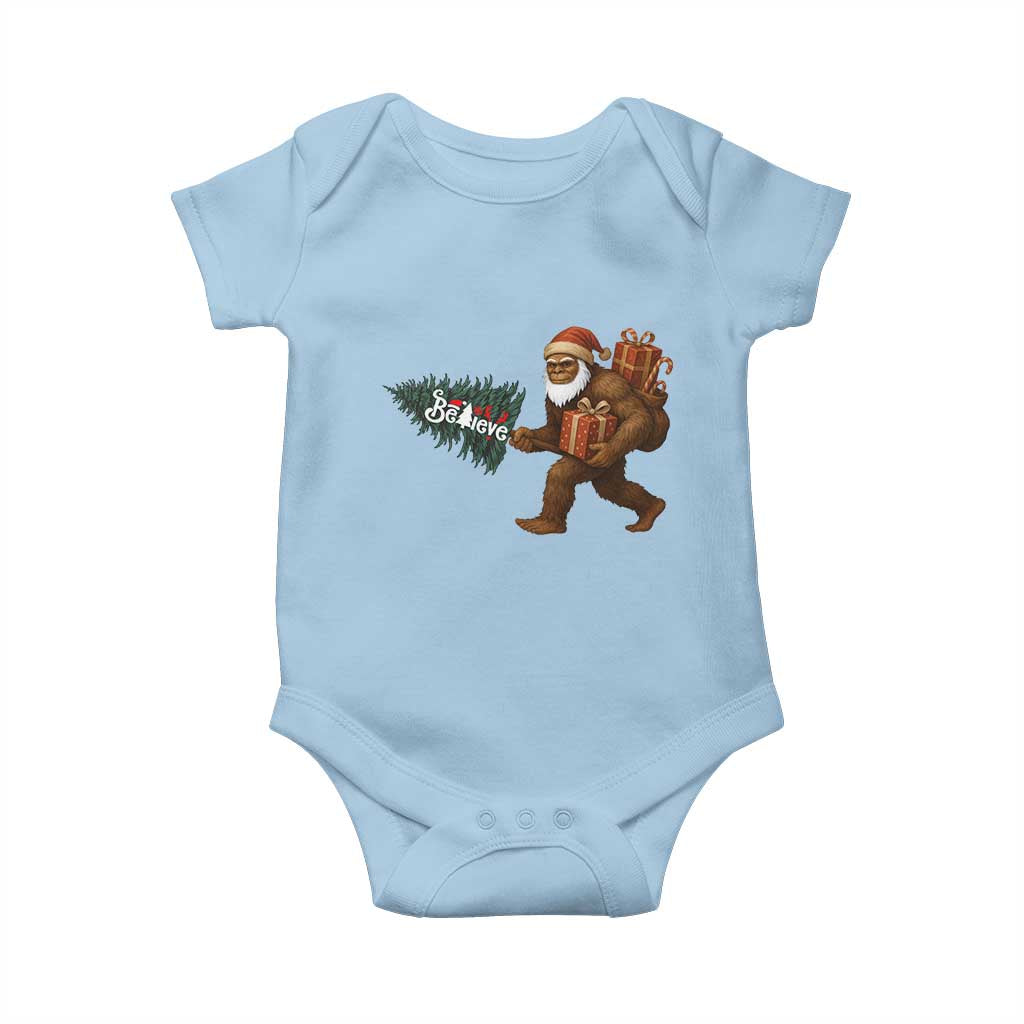 Believe Bigfoot Christmas Baby Onesie Sasquatch Holiday Gift TS12 Light Blue Print Your Wear