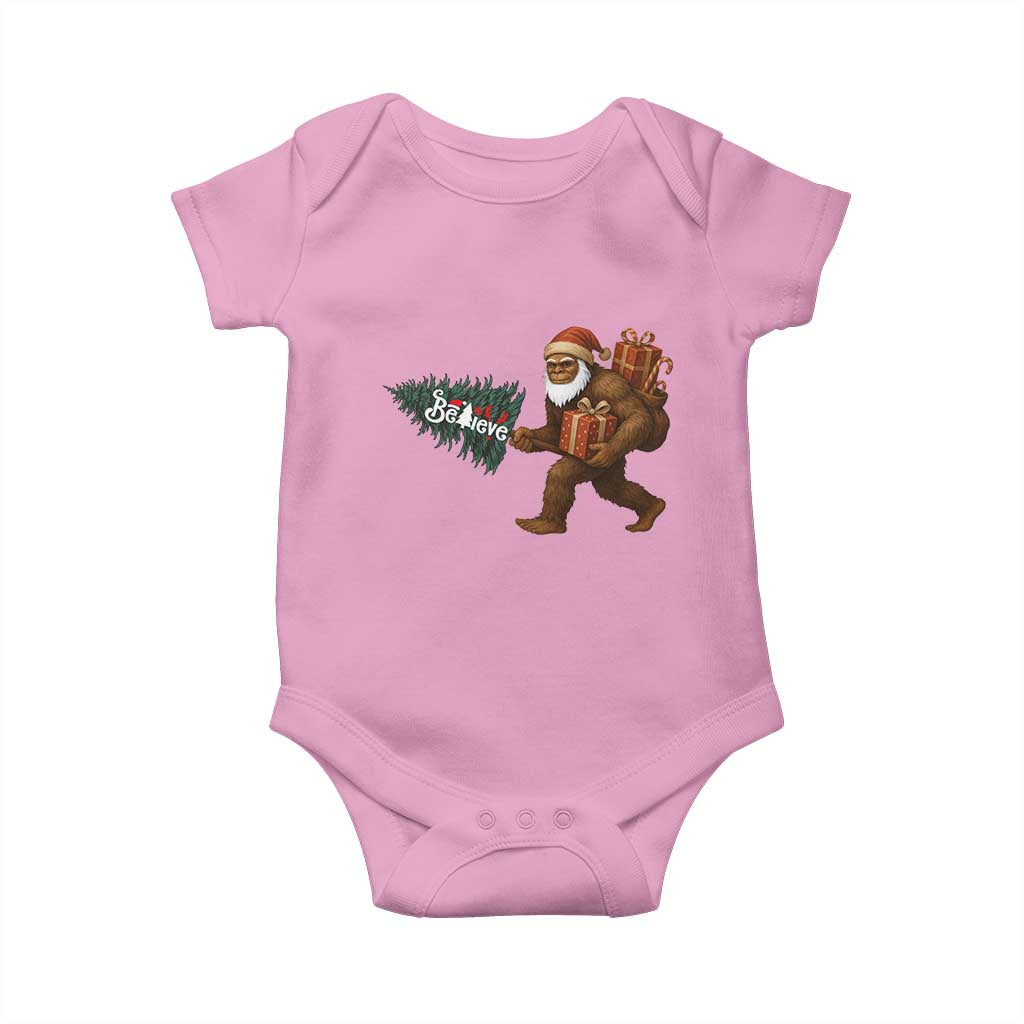 Believe Bigfoot Christmas Baby Onesie Sasquatch Holiday Gift TS12 Light Pink Print Your Wear