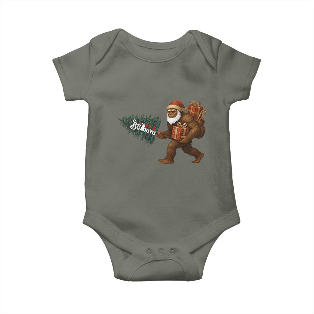 Believe Bigfoot Christmas Baby Onesie Sasquatch Holiday Gift TS12 Military Green Print Your Wear