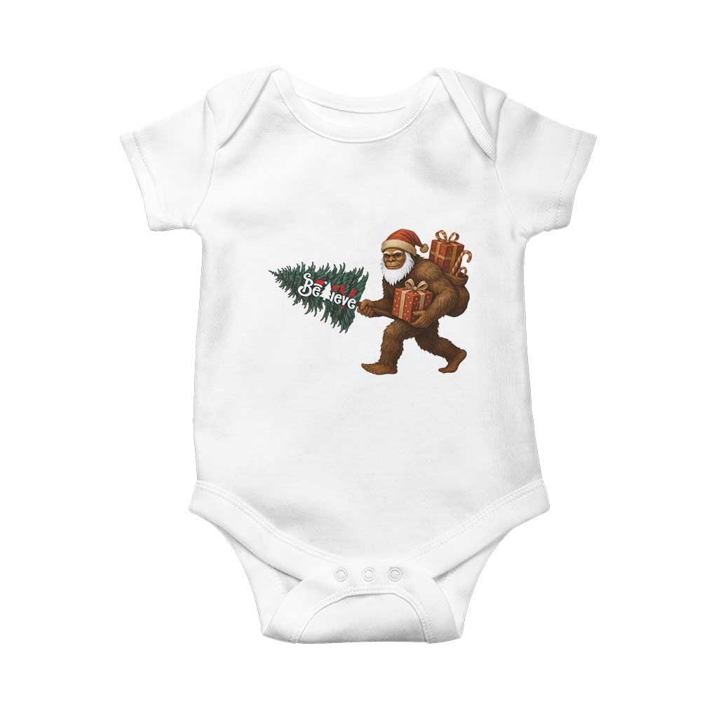 Believe Bigfoot Christmas Baby Onesie Sasquatch Holiday Gift TS12 White Print Your Wear