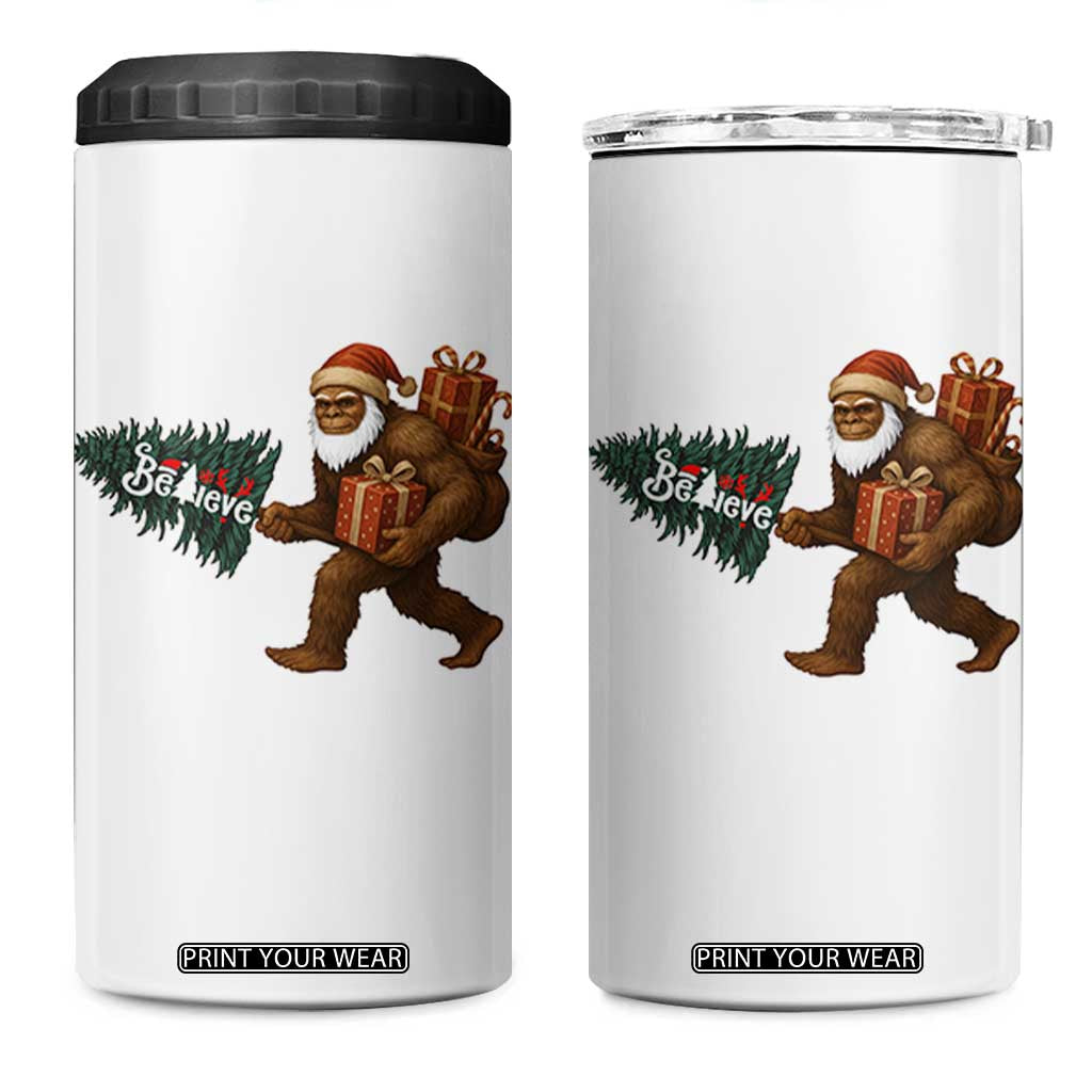 Believe Bigfoot Christmas 4 in 1 Can Cooler Tumbler Sasquatch Holiday Gift TS12 One Size: 16 oz White Print Your Wear