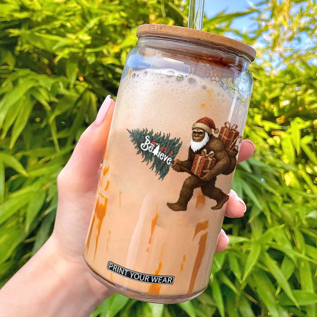 Believe Bigfoot Christmas Glass Can Sasquatch Holiday Gift TS12 White Print Your Wear