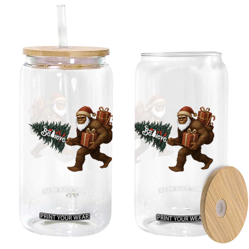 Believe Bigfoot Christmas Glass Can Sasquatch Holiday Gift TS12 Print Your Wear