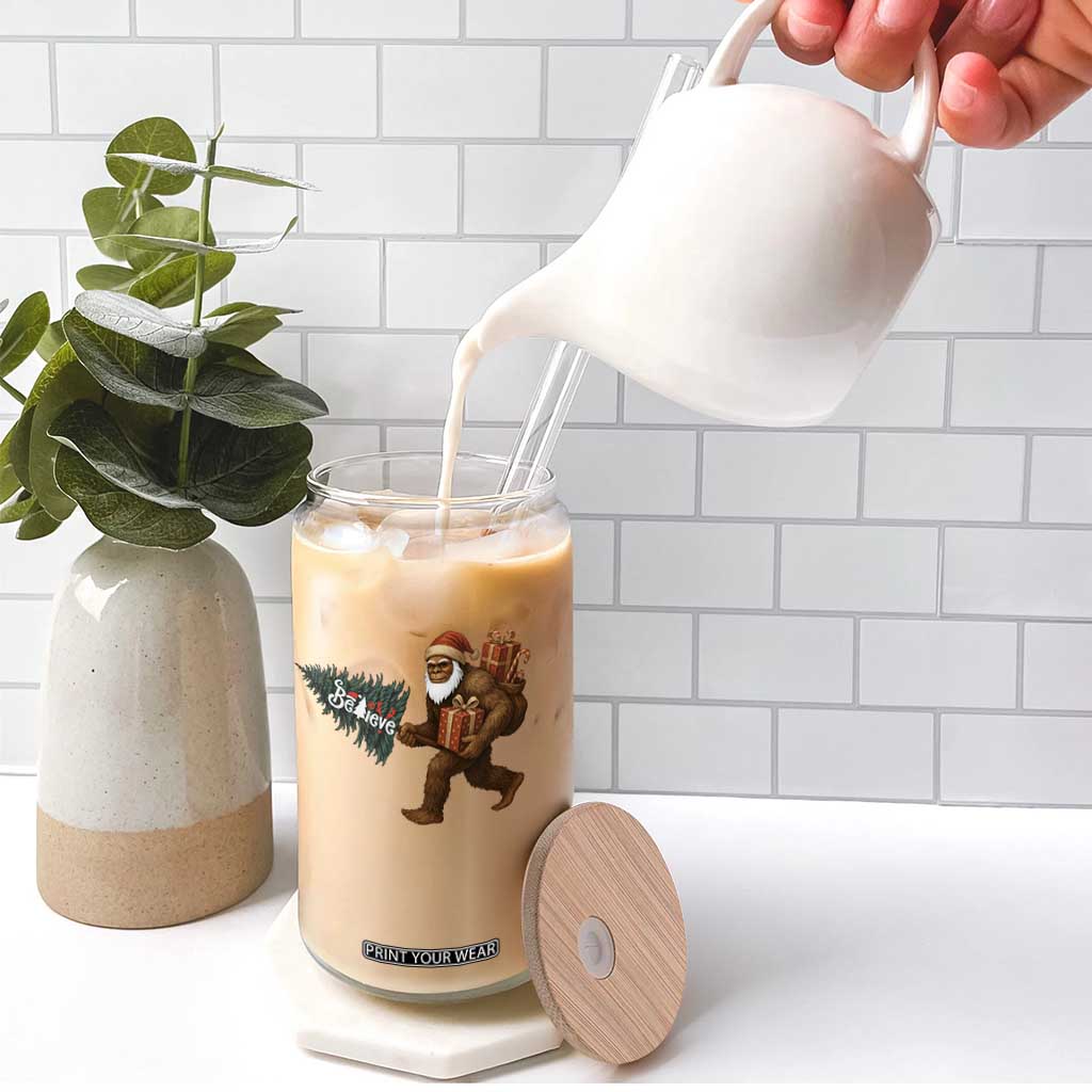 Believe Bigfoot Christmas Glass Can Sasquatch Holiday Gift TS12 Print Your Wear