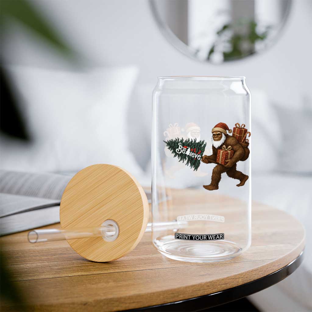 Believe Bigfoot Christmas Glass Can Sasquatch Holiday Gift TS12 Print Your Wear