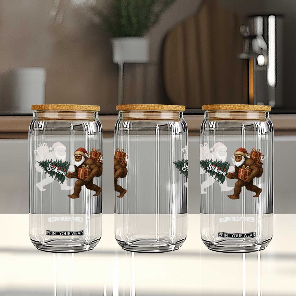 Believe Bigfoot Christmas Glass Can Sasquatch Holiday Gift TS12 Print Your Wear