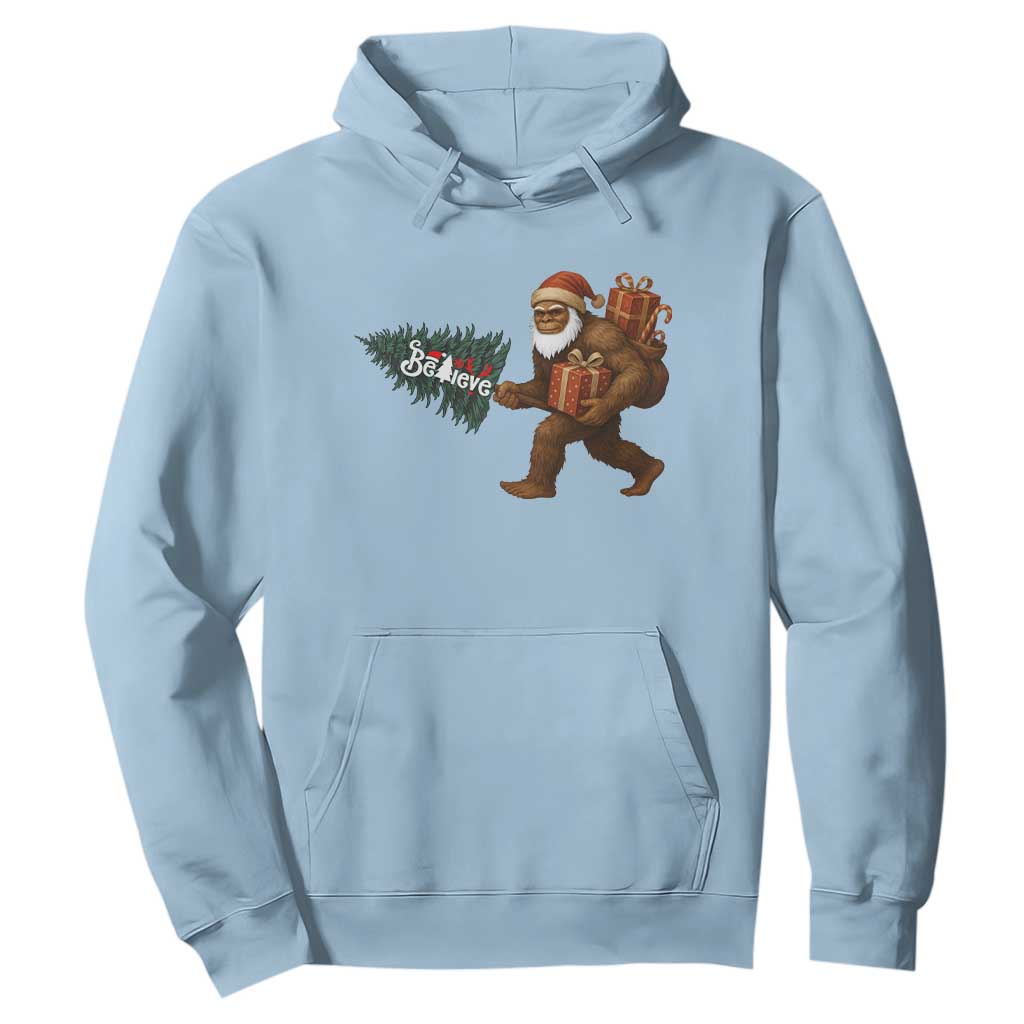 Believe Bigfoot Christmas Hoodie Sasquatch Holiday Gift TS12 Light Blue Print Your Wear