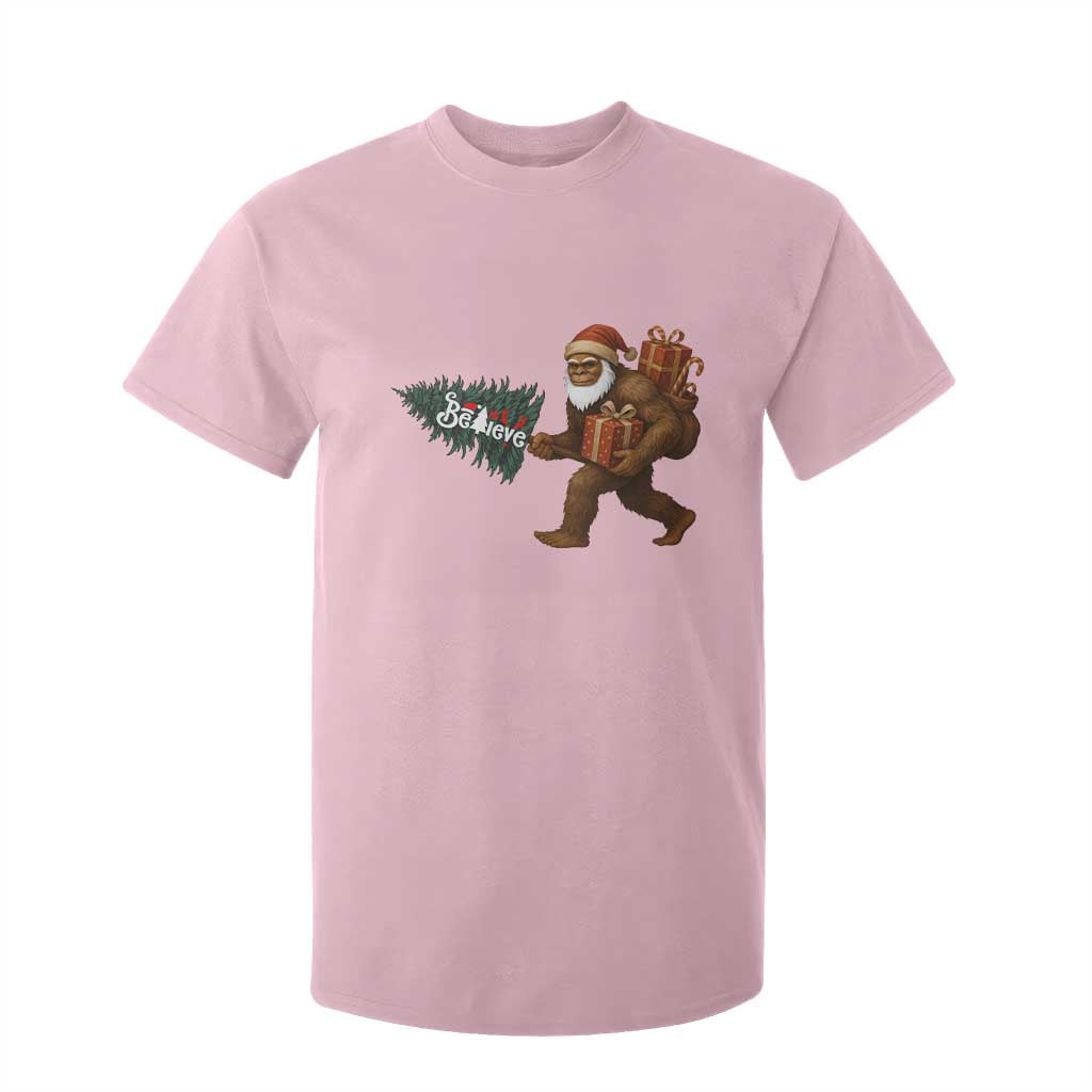 Believe Bigfoot Christmas T Shirt For Kid Sasquatch Holiday Gift TS12 Light Pink Print Your Wear