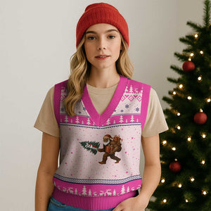 Believe Bigfoot Xmas V-Neck Knit Sweater Vest Sasquatch Holiday Gift TS12 Hot Pink Print Your Wear