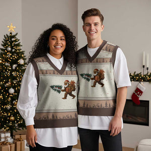 Believe Bigfoot Xmas V-Neck Knit Sweater Vest Sasquatch Holiday Gift TS12 Mocha Mousse Print Your Wear