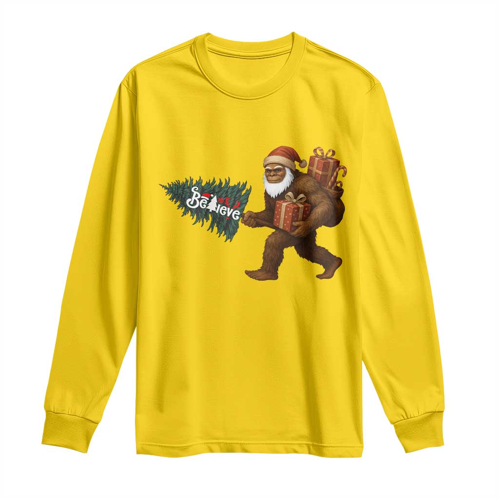 Believe Bigfoot Christmas Long Sleeve Shirt Sasquatch Holiday Gift TS12 Daisy Print Your Wear
