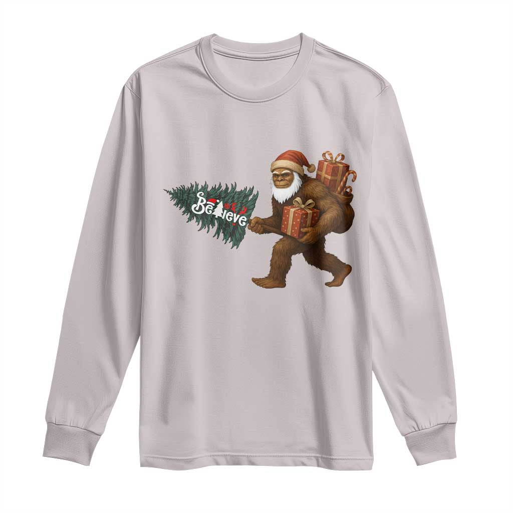 Believe Bigfoot Christmas Long Sleeve Shirt Sasquatch Holiday Gift TS12 Ice Gray Print Your Wear