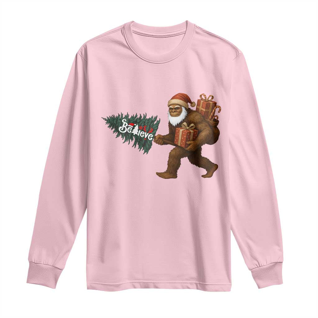 Believe Bigfoot Christmas Long Sleeve Shirt Sasquatch Holiday Gift TS12 Light Pink Print Your Wear