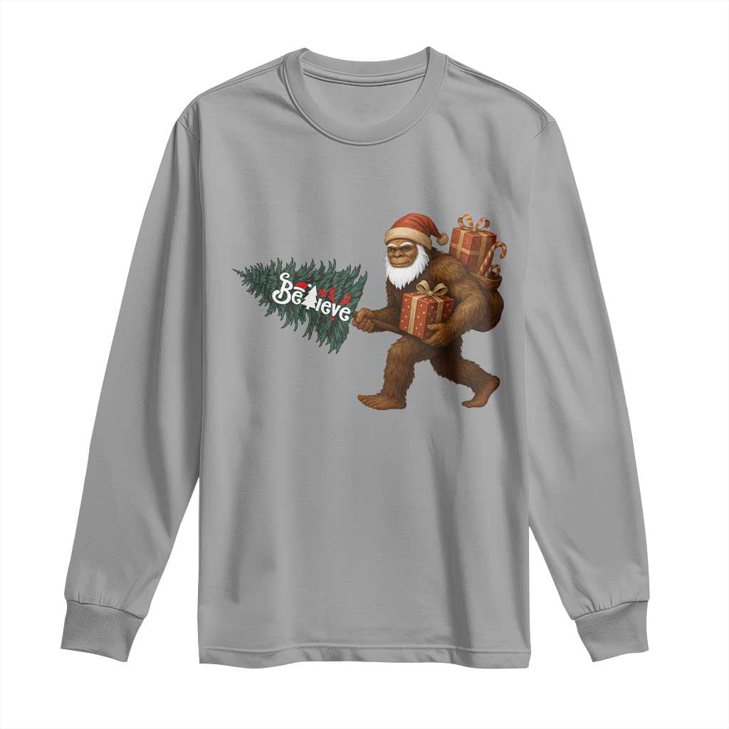 Believe Bigfoot Christmas Long Sleeve Shirt Sasquatch Holiday Gift TS12 Sport Gray Print Your Wear