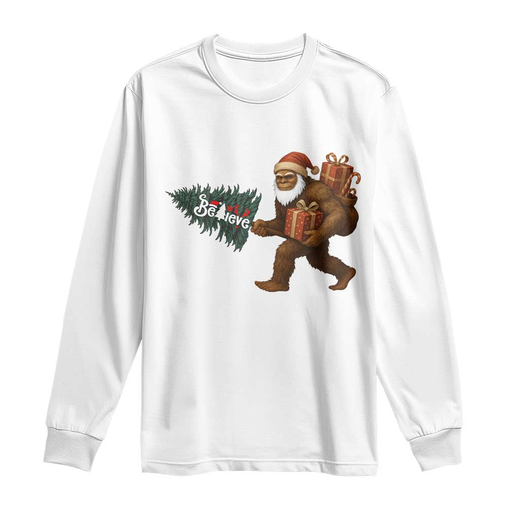 Believe Bigfoot Christmas Long Sleeve Shirt Sasquatch Holiday Gift TS12 White Print Your Wear