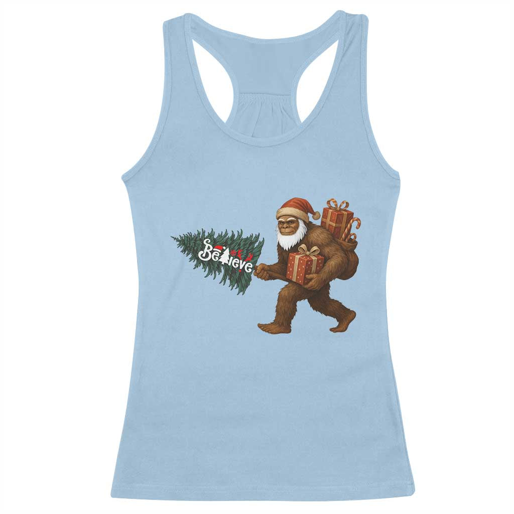Believe Bigfoot Christmas Racerback Tank Top Sasquatch Holiday Gift TS12 Light Blue Print Your Wear
