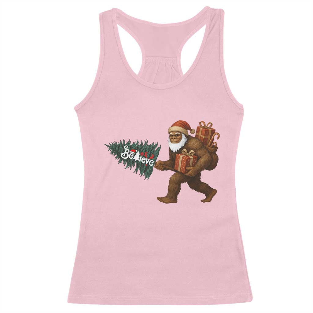Believe Bigfoot Christmas Racerback Tank Top Sasquatch Holiday Gift TS12 Light Pink Print Your Wear