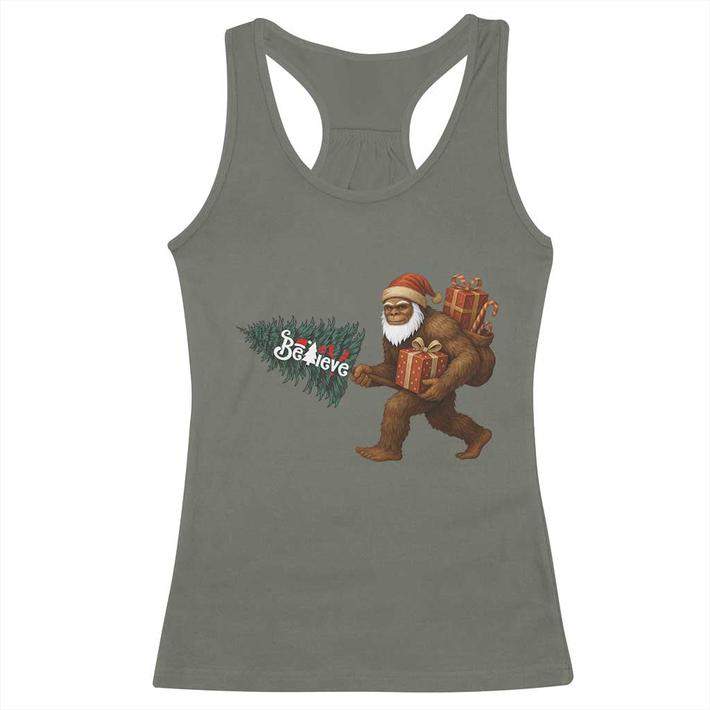 Believe Bigfoot Christmas Racerback Tank Top Sasquatch Holiday Gift TS12 Military Green Print Your Wear