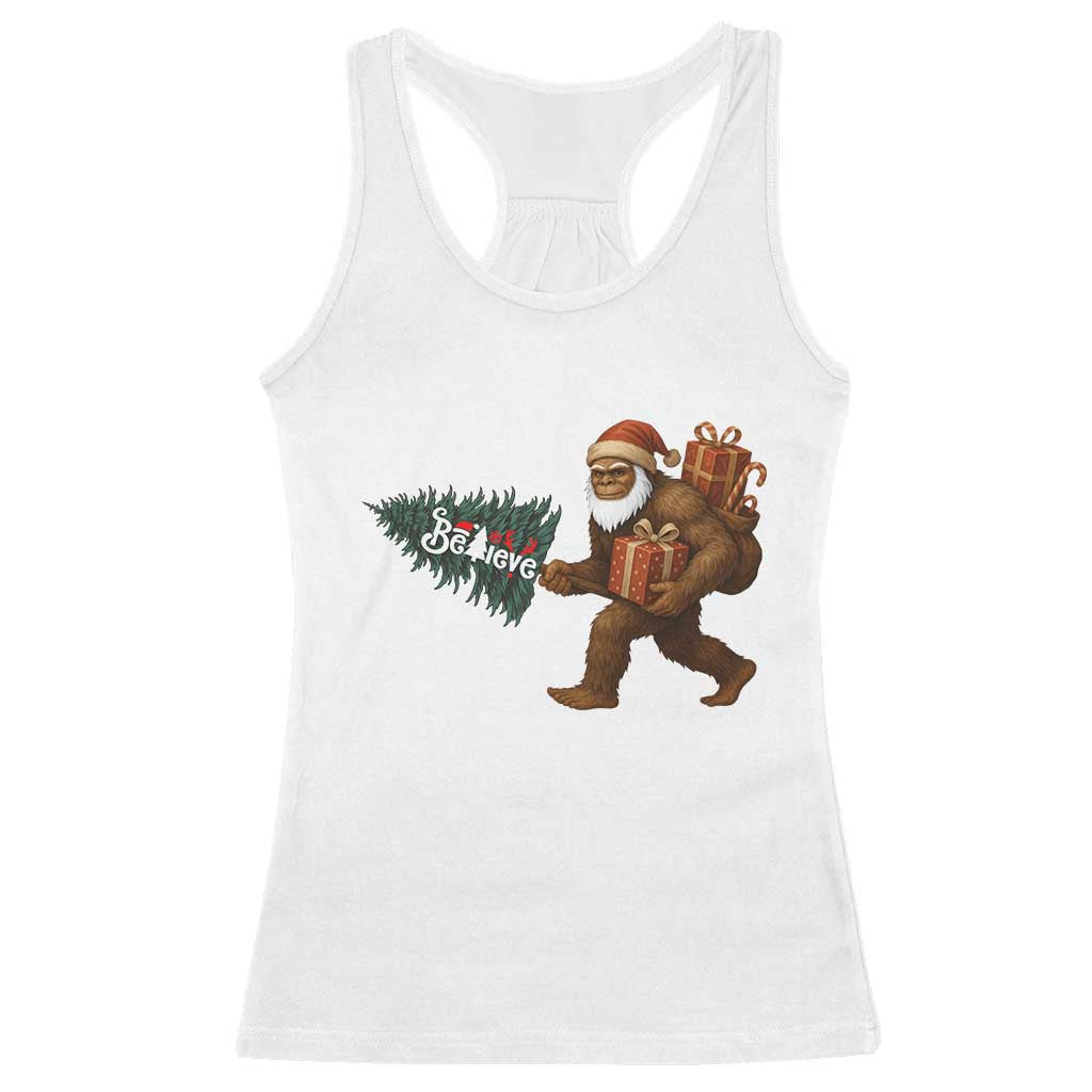 Believe Bigfoot Christmas Racerback Tank Top Sasquatch Holiday Gift TS12 White Print Your Wear