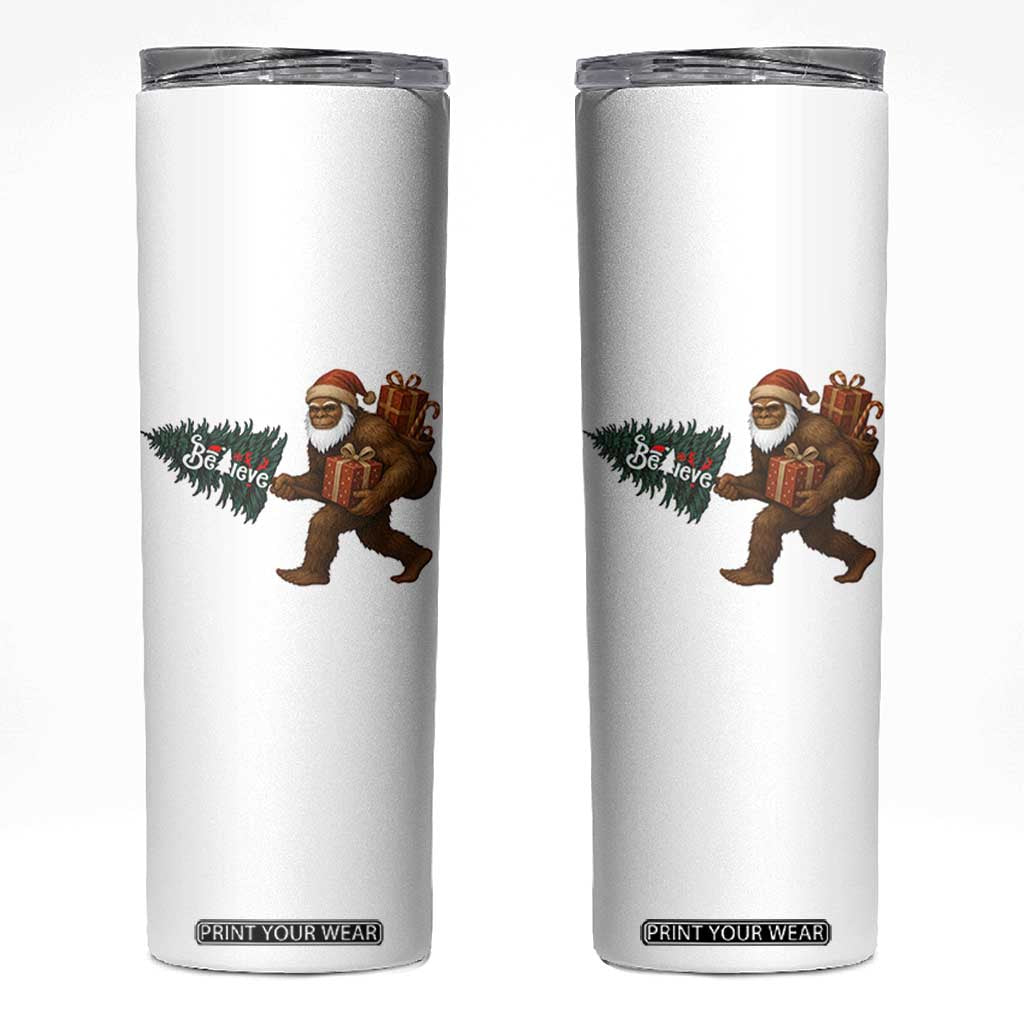 Believe Bigfoot Christmas Skinny Tumbler Sasquatch Holiday Gift TS12 White Print Your Wear