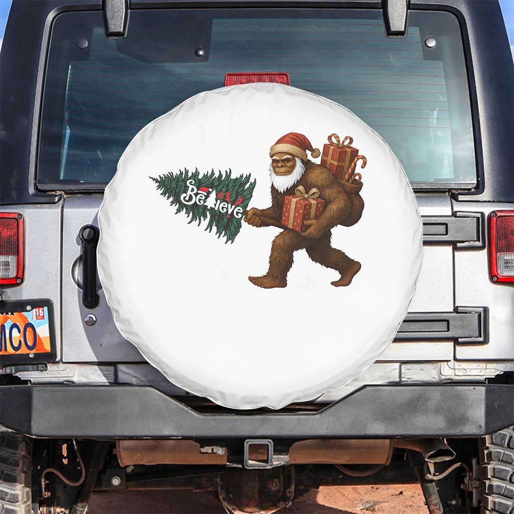 Believe Bigfoot Christmas Spare Tire Cover Sasquatch Holiday Gift TS12 No hole White Print Your Wear