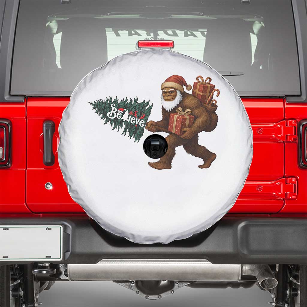 Believe Bigfoot Christmas Spare Tire Cover Sasquatch Holiday Gift TS12 White Print Your Wear