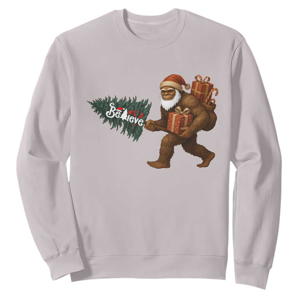 Believe Bigfoot Christmas Sweatshirt Sasquatch Holiday Gift TS12 Ice Gray Print Your Wear