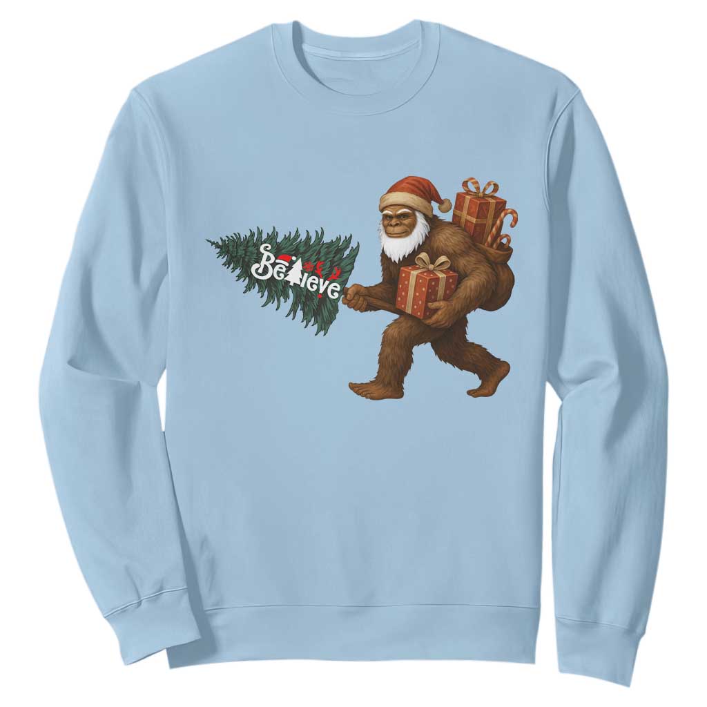 Believe Bigfoot Christmas Sweatshirt Sasquatch Holiday Gift TS12 Light Blue Print Your Wear