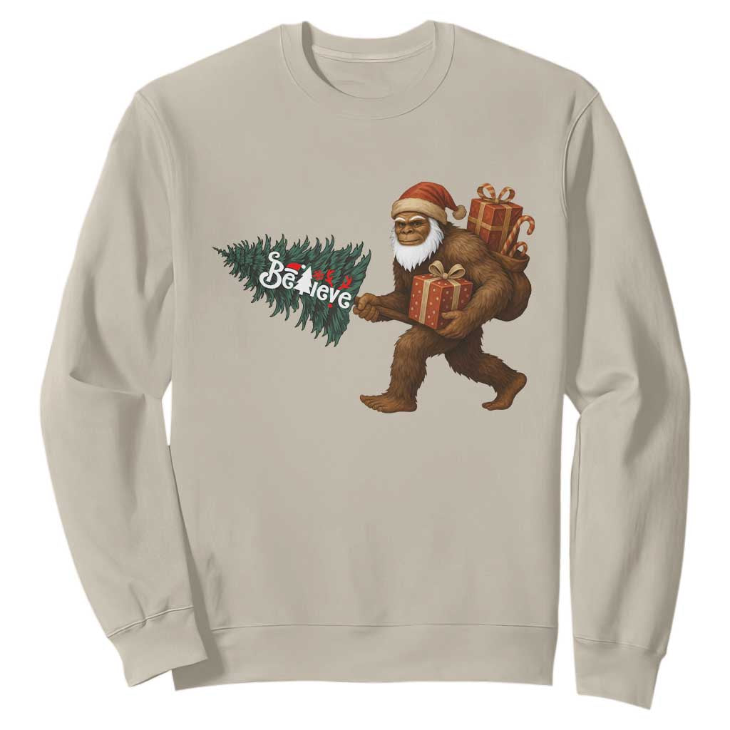 Believe Bigfoot Christmas Sweatshirt Sasquatch Holiday Gift TS12 Sand Print Your Wear