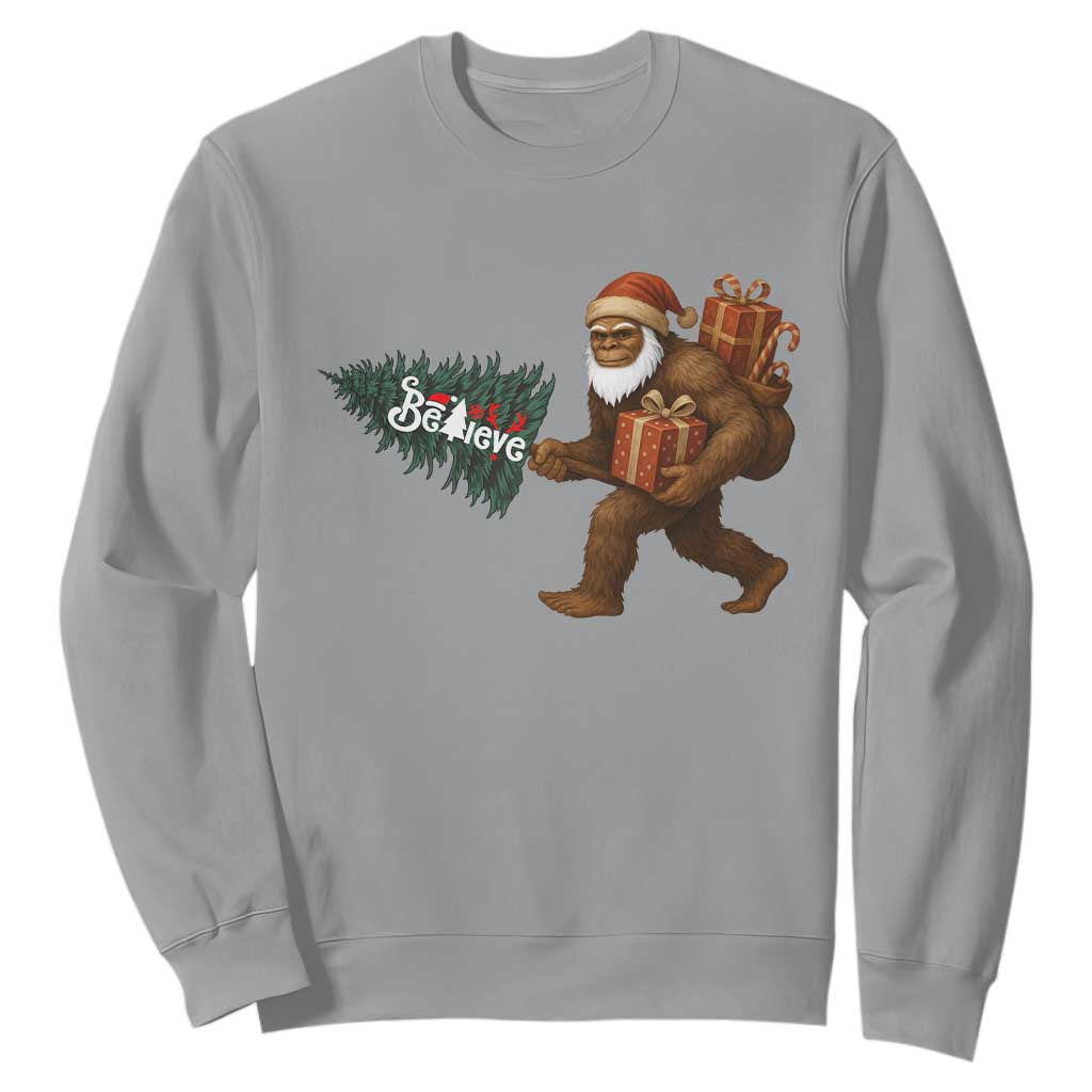 Believe Bigfoot Christmas Sweatshirt Sasquatch Holiday Gift TS12 Sport Gray Print Your Wear