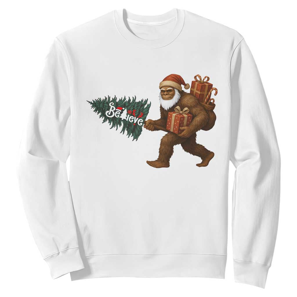 Believe Bigfoot Christmas Sweatshirt Sasquatch Holiday Gift TS12 White Print Your Wear