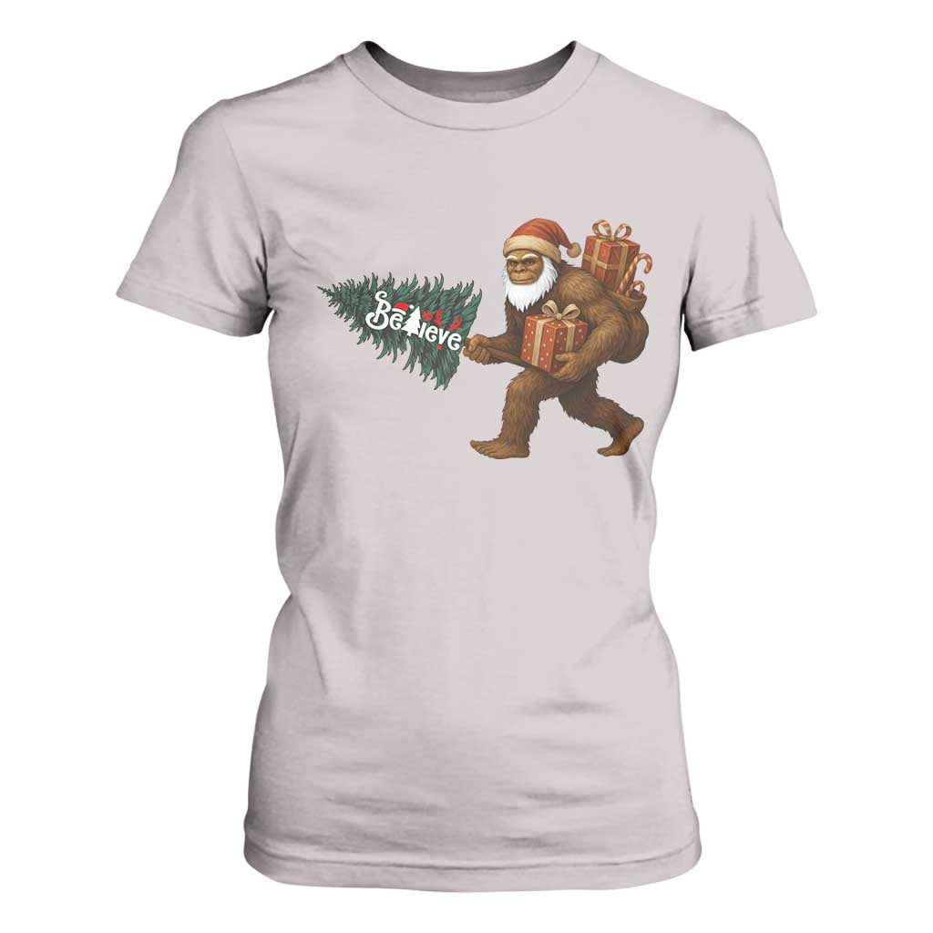 Believe Bigfoot Christmas T Shirt For Women Sasquatch Holiday Gift TS12 Ice Gray Print Your Wear