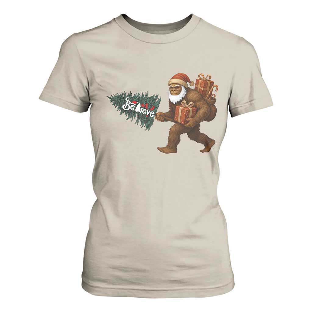 Believe Bigfoot Christmas T Shirt For Women Sasquatch Holiday Gift TS12 Sand Print Your Wear