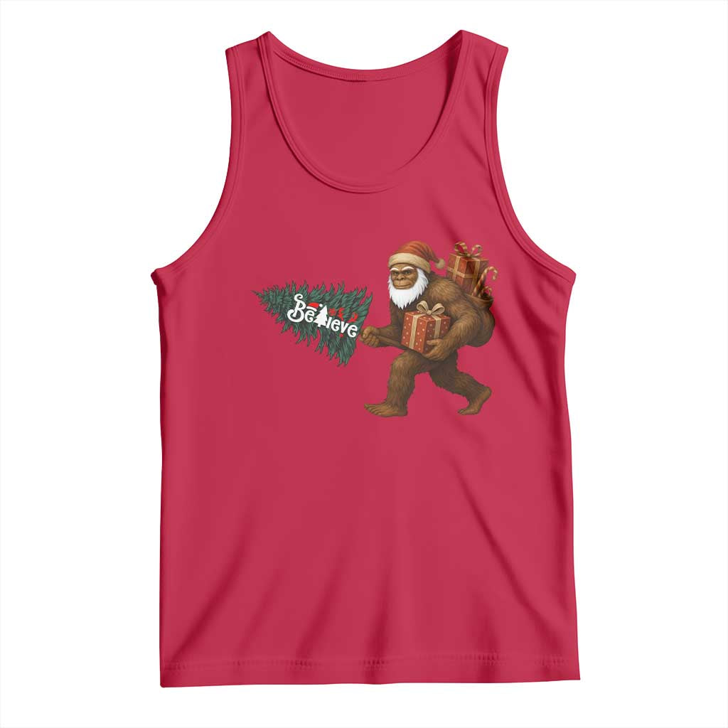 Believe Bigfoot Christmas Tank Top Sasquatch Holiday Gift TS12 Red Print Your Wear