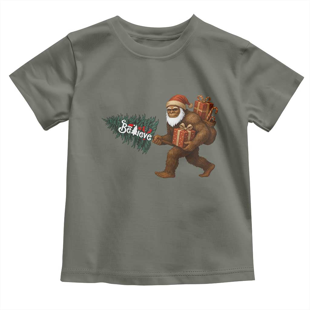 Believe Bigfoot Christmas Toddler T Shirt Sasquatch Holiday Gift TS12 Military Green Print Your Wear