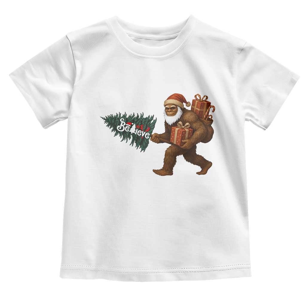 Believe Bigfoot Christmas Toddler T Shirt Sasquatch Holiday Gift TS12 White Print Your Wear