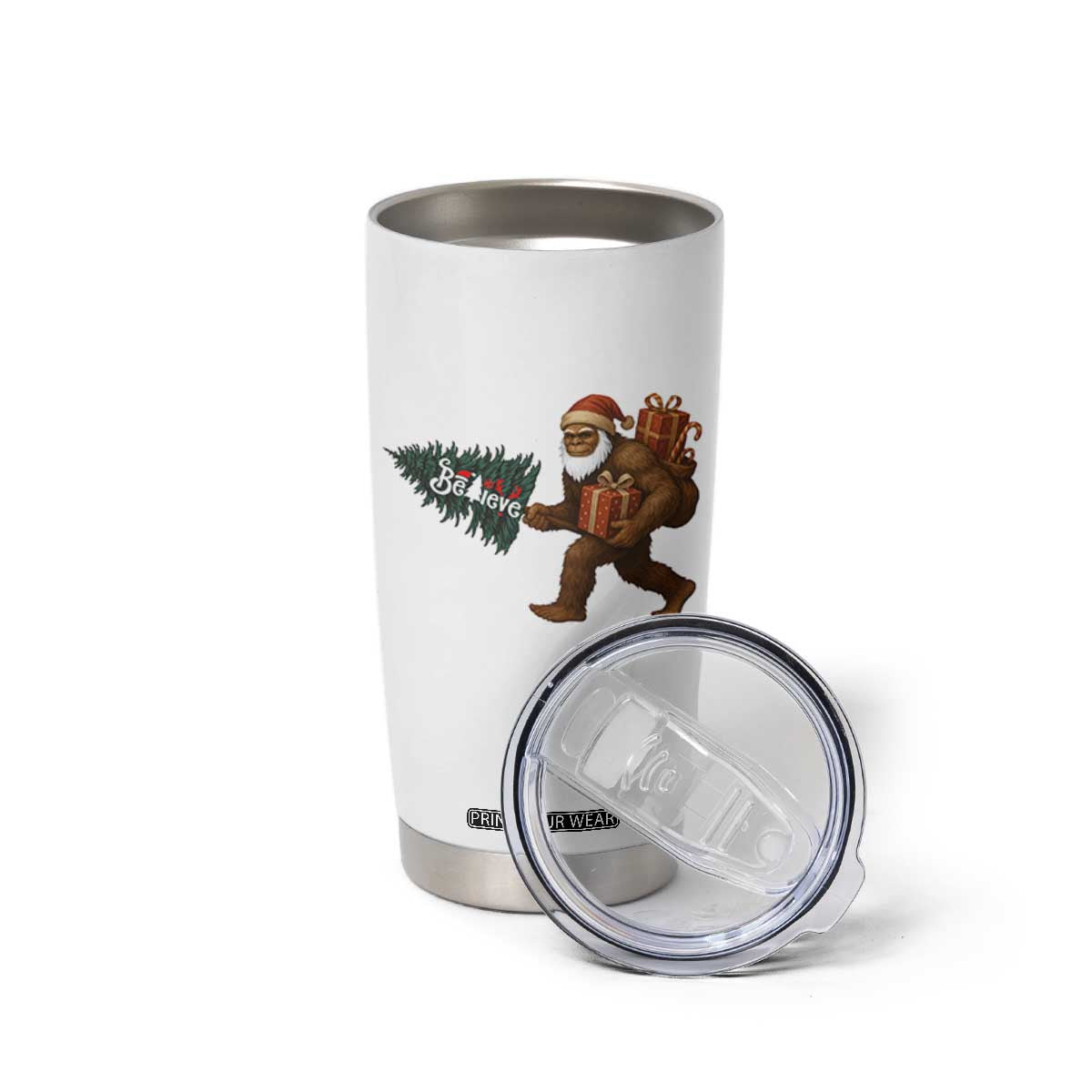 Believe Bigfoot Christmas Tumbler Cup Sasquatch Holiday Gift TS12 Print Your Wear