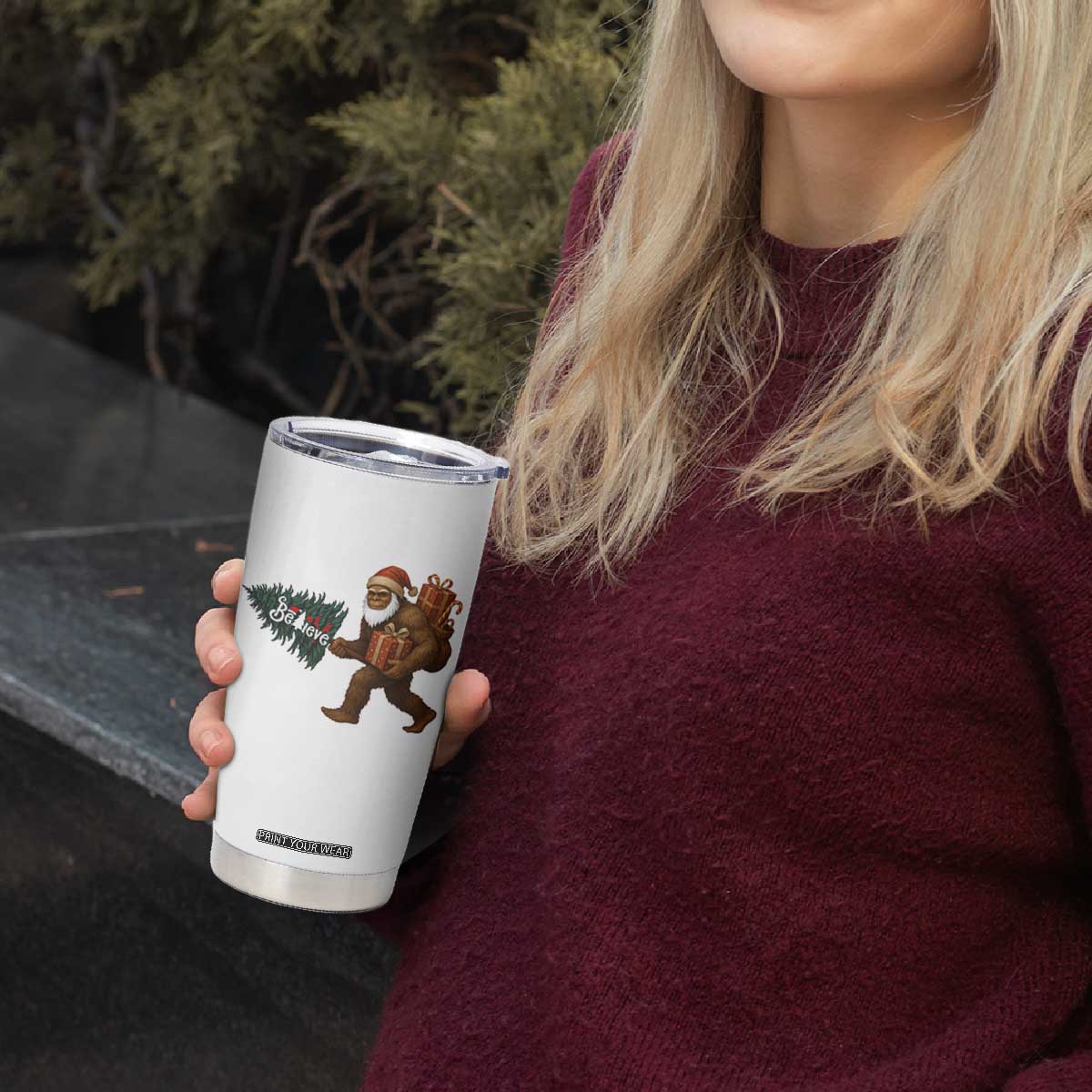 Believe Bigfoot Christmas Tumbler Cup Sasquatch Holiday Gift TS12 Print Your Wear