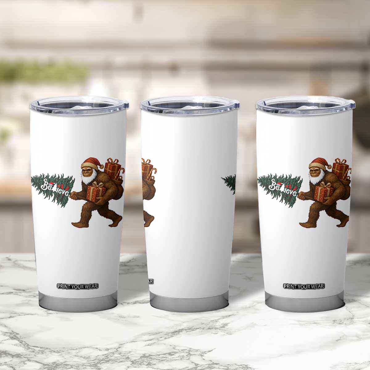 Believe Bigfoot Christmas Tumbler Cup Sasquatch Holiday Gift TS12 Print Your Wear