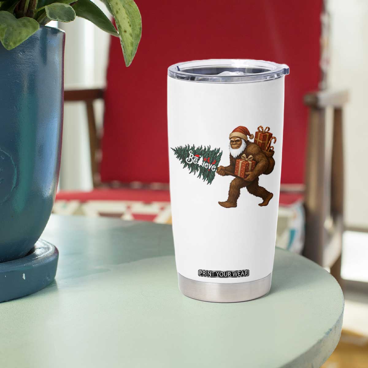 Believe Bigfoot Christmas Tumbler Cup Sasquatch Holiday Gift TS12 Print Your Wear