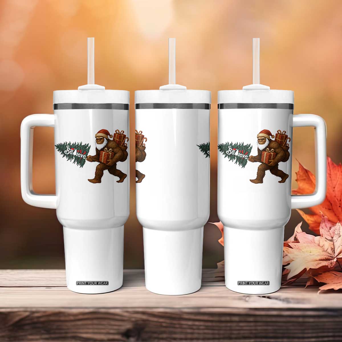 Believe Bigfoot Christmas Tumbler With Handle Sasquatch Holiday Gift TS12 Print Your Wear