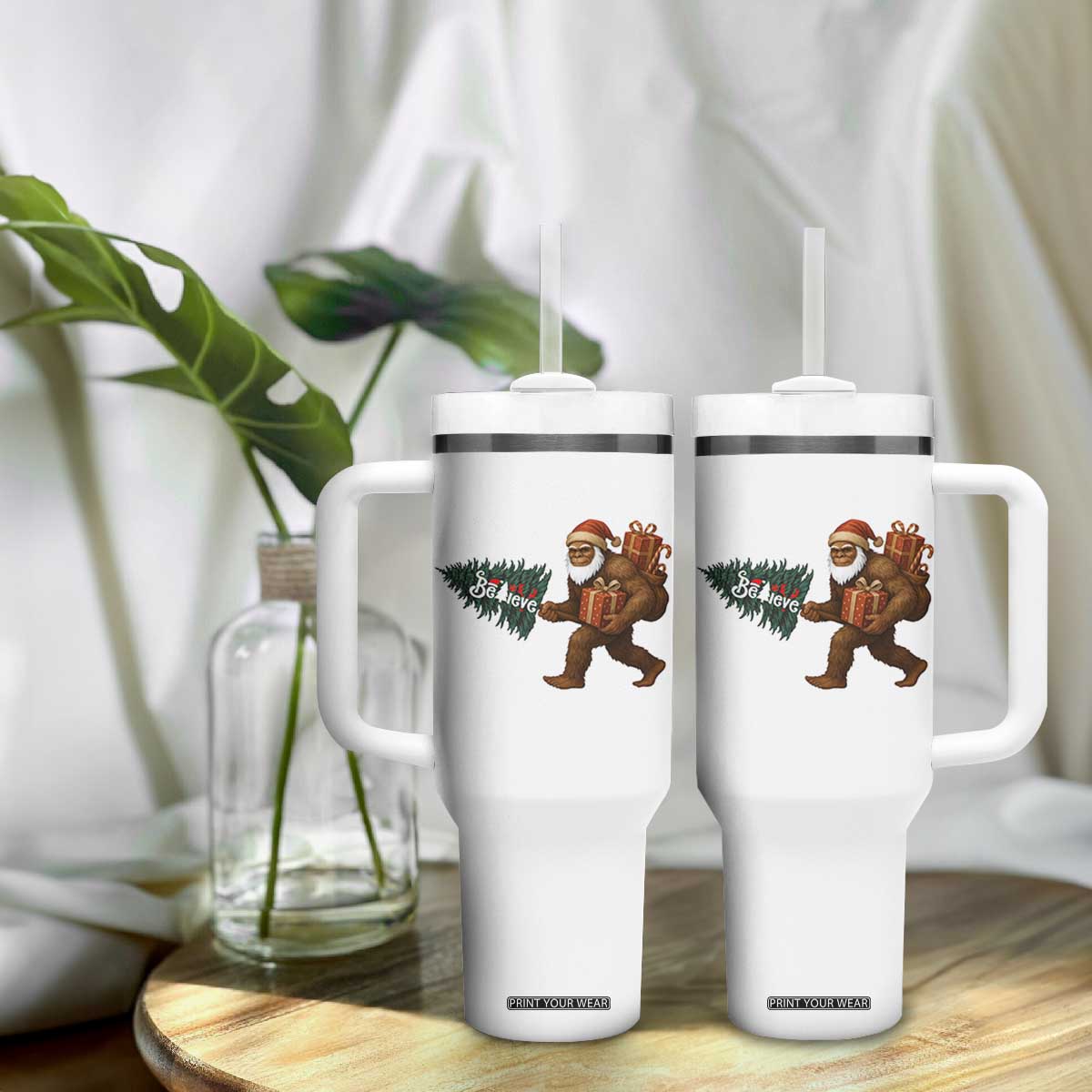 Believe Bigfoot Christmas Tumbler With Handle Sasquatch Holiday Gift TS12 Print Your Wear