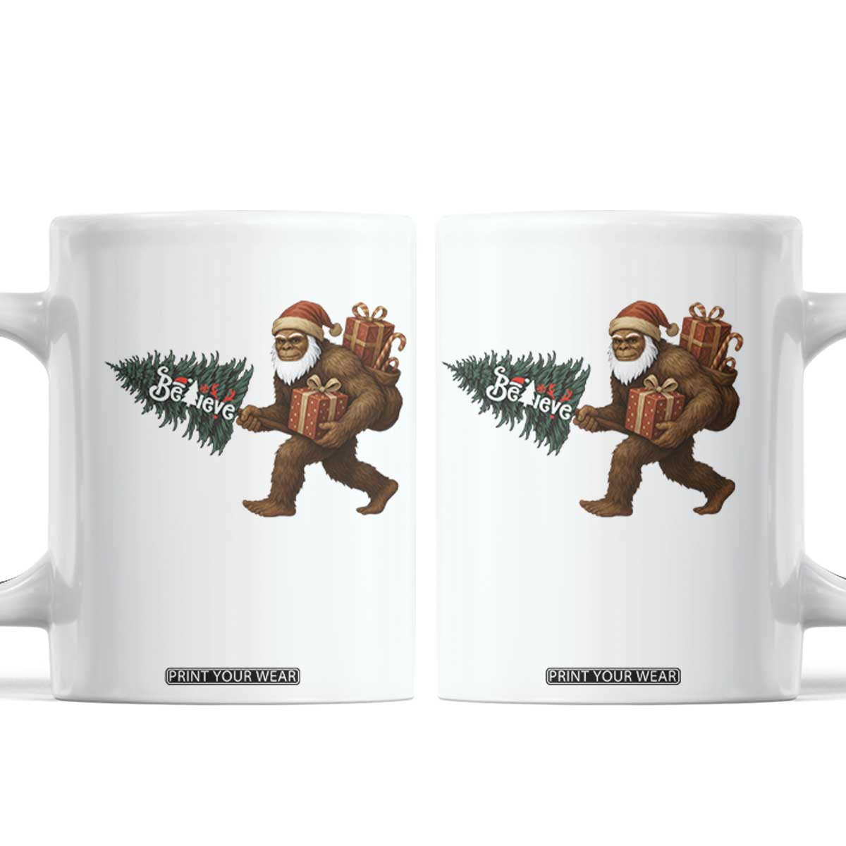 Believe Bigfoot Christmas Coffee Mug Sasquatch Holiday Gift TS12 White Print Your Wear