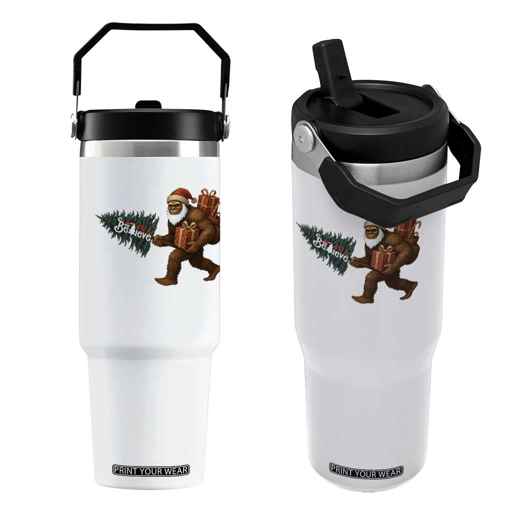 Believe Bigfoot Christmas Flip Straw Tumbler Sasquatch Holiday Gift TS12 One Size: 30 oz White Print Your Wear