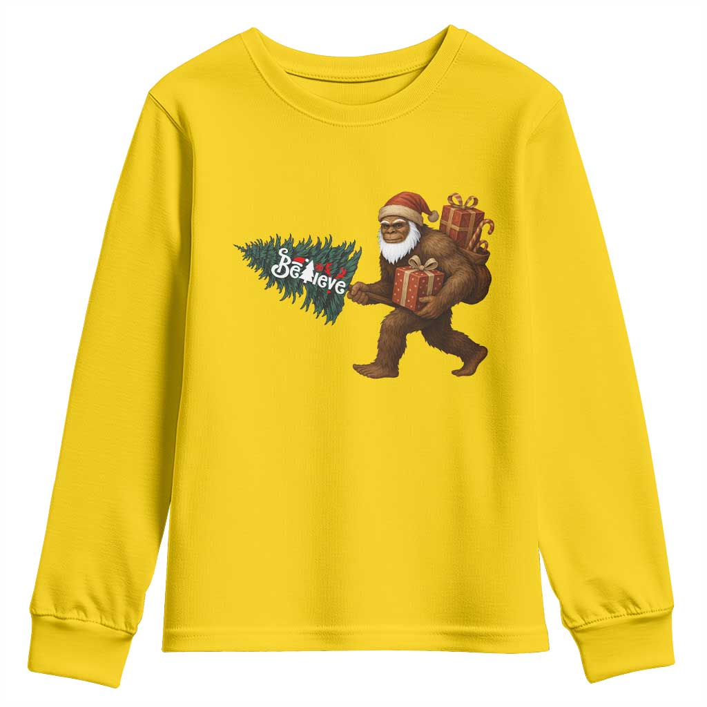 Believe Bigfoot Christmas Youth Sweatshirt Sasquatch Holiday Gift TS12 Daisy Print Your Wear