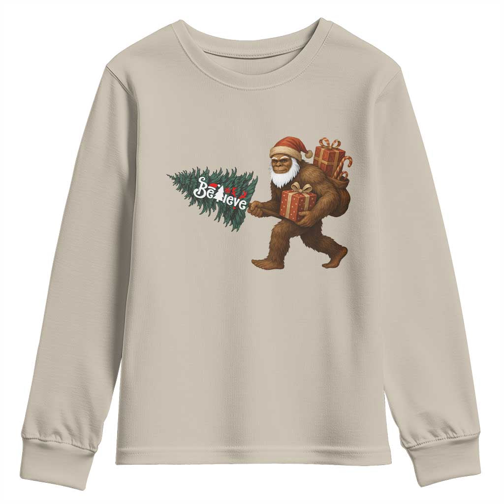 Believe Bigfoot Christmas Youth Sweatshirt Sasquatch Holiday Gift TS12 Sand Print Your Wear