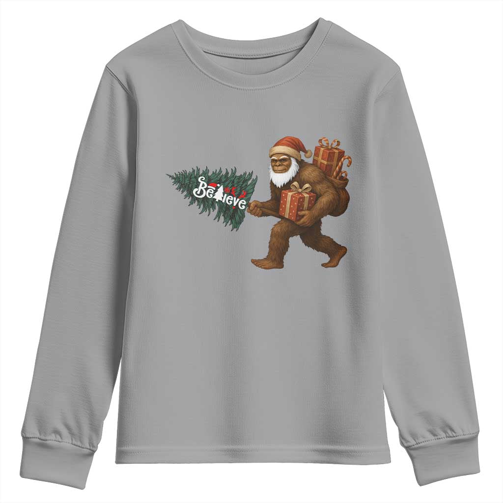 Believe Bigfoot Christmas Youth Sweatshirt Sasquatch Holiday Gift TS12 Sport Gray Print Your Wear