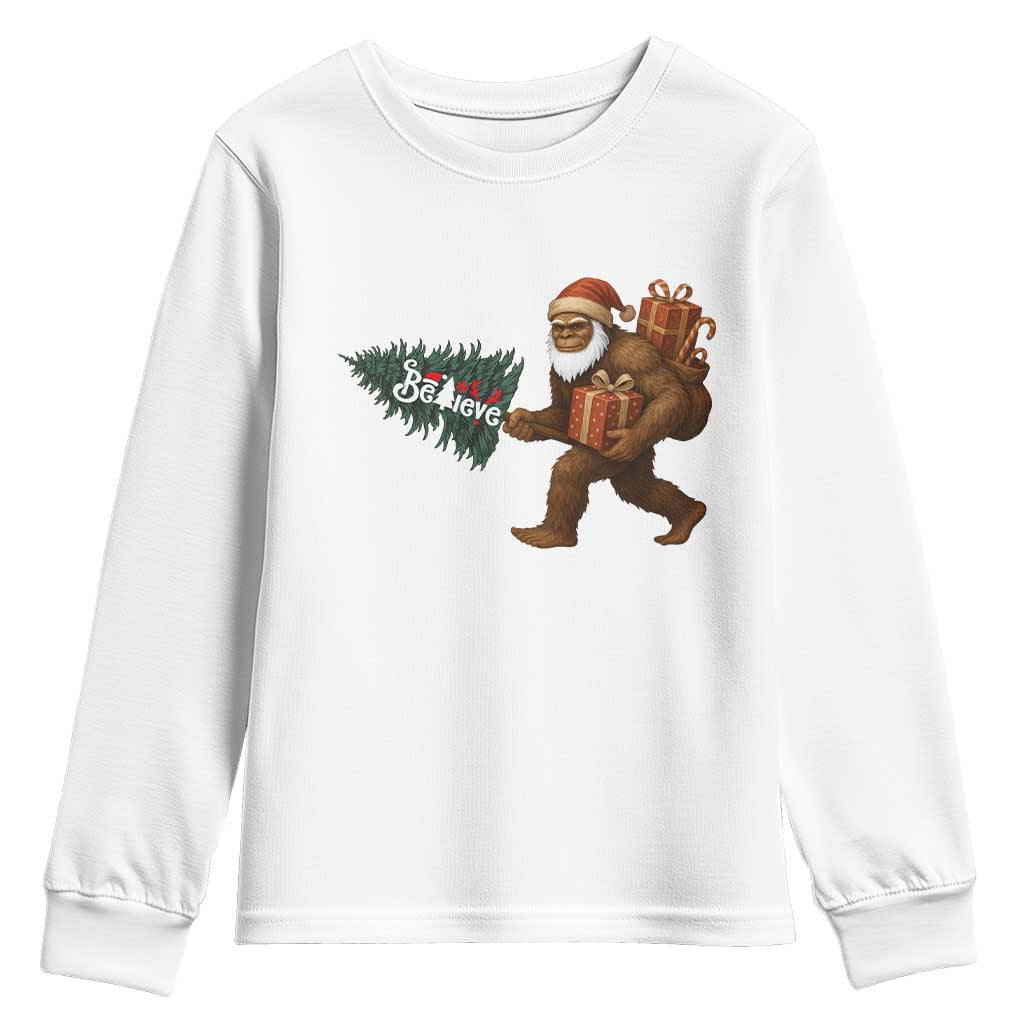 Believe Bigfoot Christmas Youth Sweatshirt Sasquatch Holiday Gift TS12 White Print Your Wear